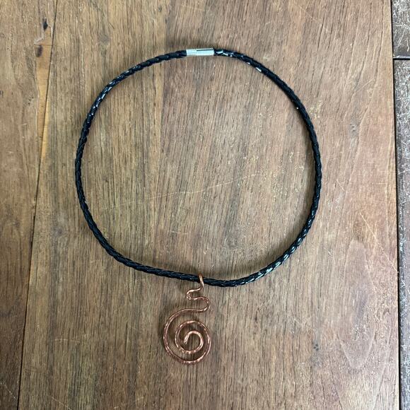 Artisan handmade Faux leather Cord Necklace with hammered copper pendant - Picture 1 of 7